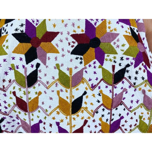 vintage 70s Cream EMBROIDERED STAR Mexican TOP os earth tone boho hippie Oaxacan - Picture 6 of 10